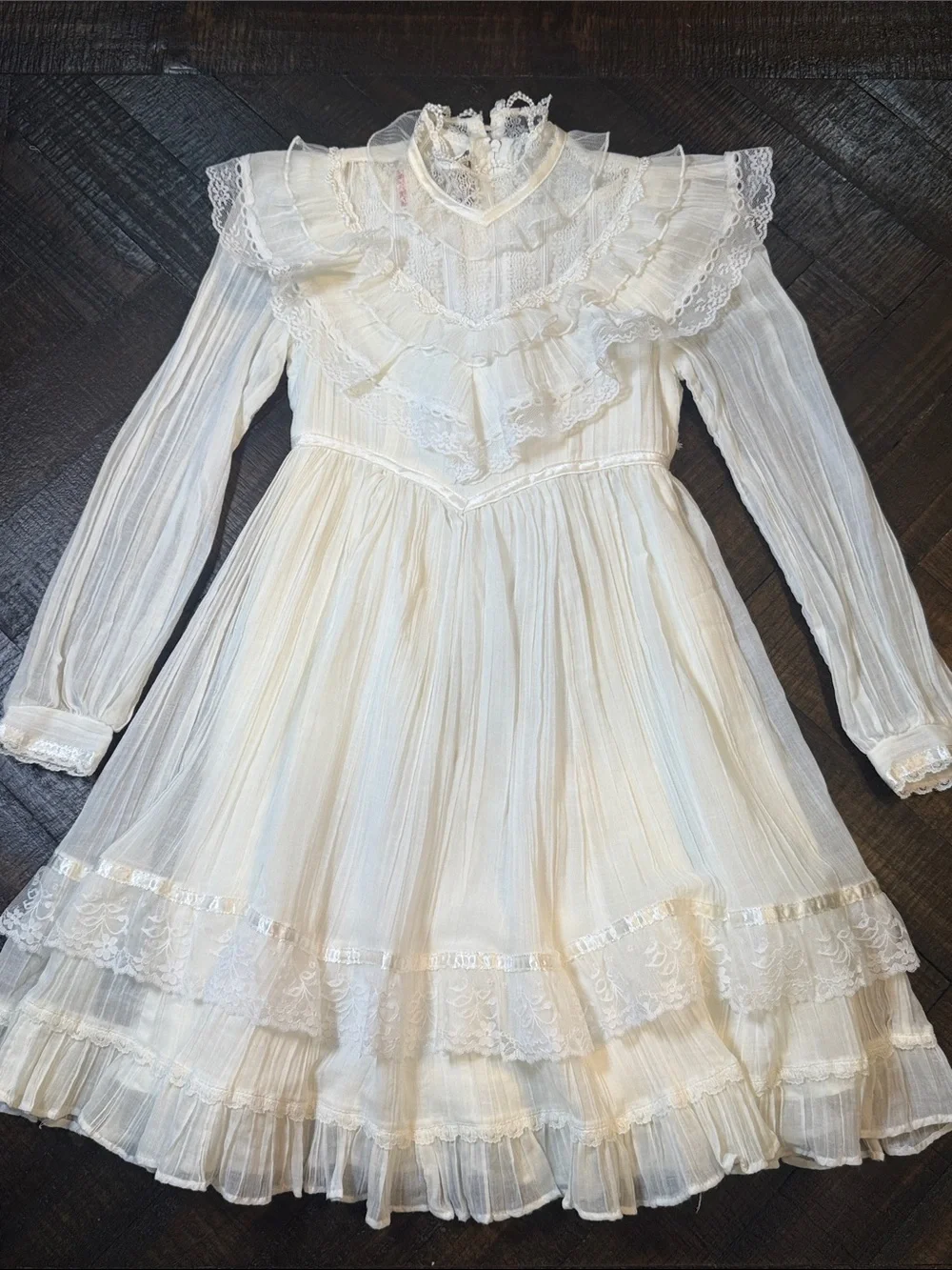 Vintage Gunne Sax‎ Girls 7 Prairie Lace Victorian Ivory Dress